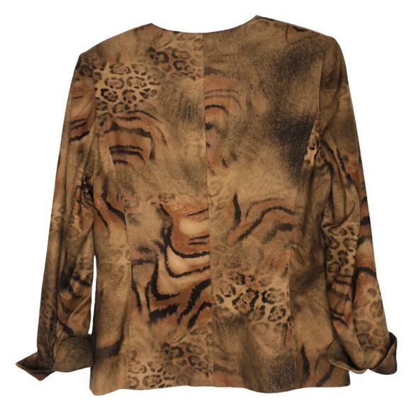 INGENUITY Brown Tiger & Leopard Print Full Zip Faux Suede Blazer Jacket - Size 6 - Picture 2 of 5